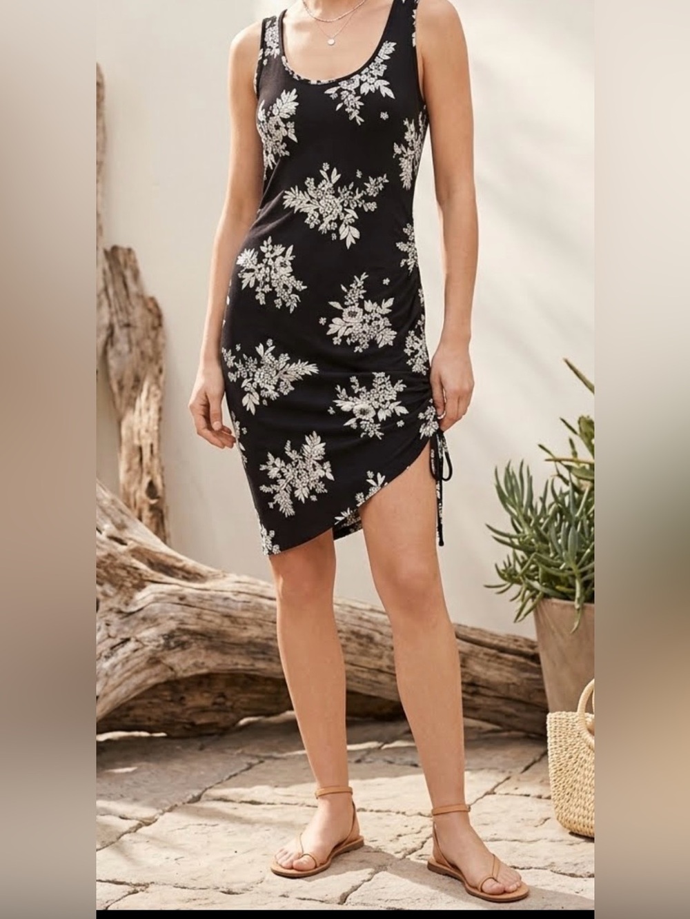 INC New Medium Black with White Floral Tank Dress or Coverup - Side Tie - NWT